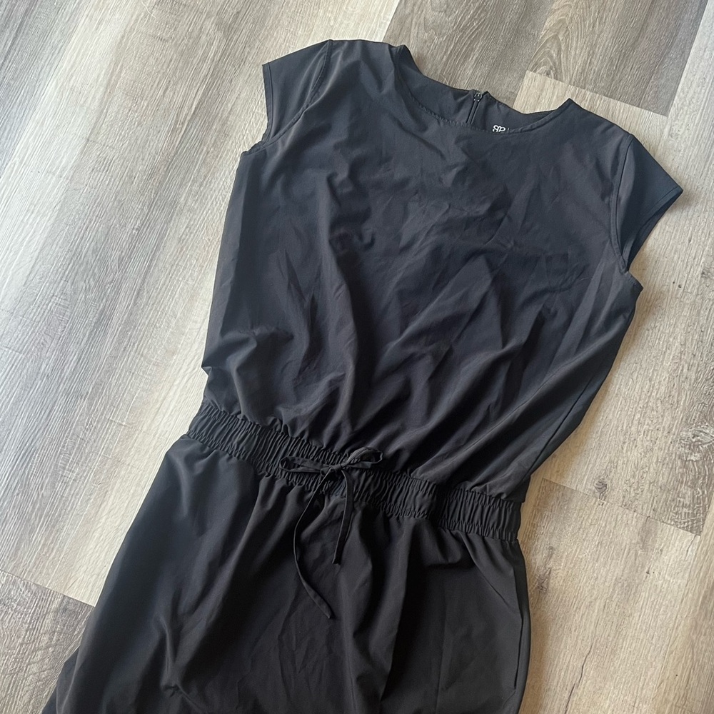 Black Casual Cap-Sleeve Drawstring Waist Dress - Picture 9 of 13